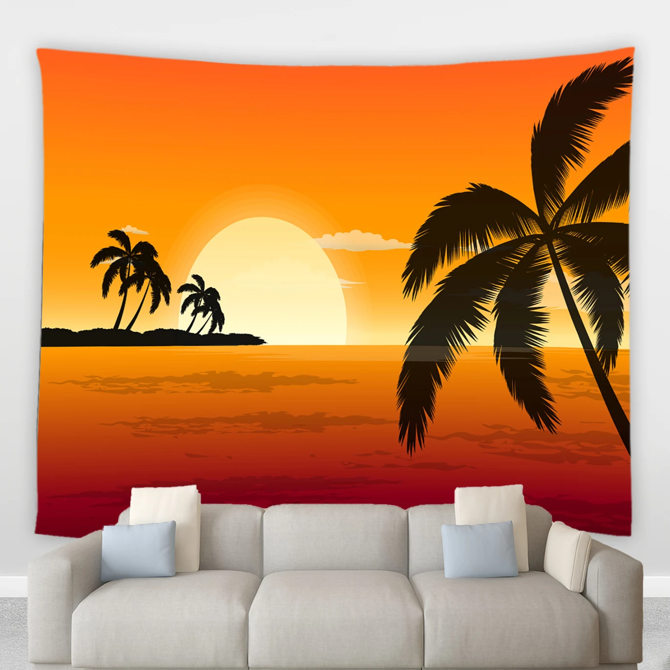 

Tropical Plant Landscape Tapestry Green Palm Tree Ocean Indian Mandala Decor Wall Hanging Blankets Living Room Bedroom Curtains