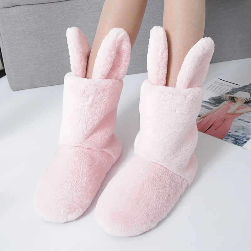 

Cute Rabbit Ears Women Slippers Warm Floor Non-Slip Cotton Slippers Indoor Home Slippers Ladies Cotton Shoes