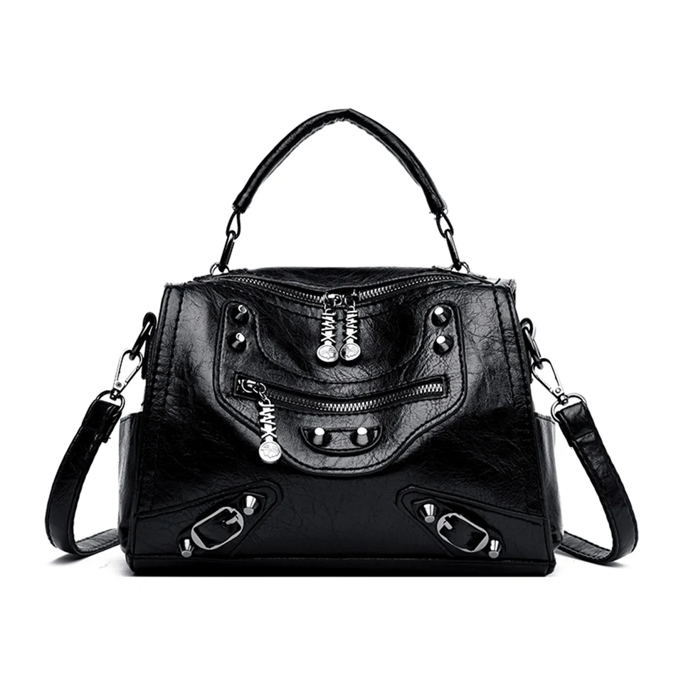 Mochila Feminina, рюкзак из мягкой кожи, женский рюкзак, высокое качество, рюкзак с заклепками, дамские сумки через плечо для женщин, Sac - Цвет: Black