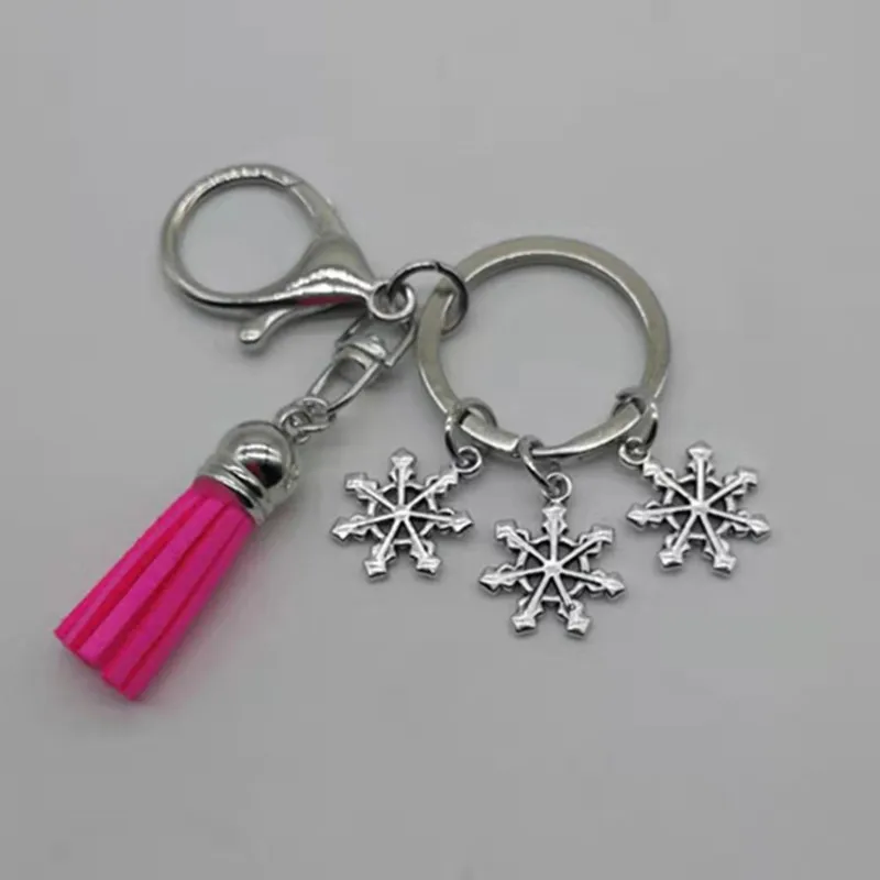 Новинка модный милый Рождественский брелок со снежинкой и кисточкой кольцо с