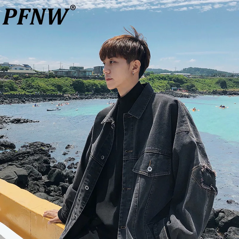 

PFNW 2021 Autumn New Korean Fashion Men's Work Clothes Jeans Jacket Dark Loose Casual Denim Coat High Quality Cowboywear 12X0674