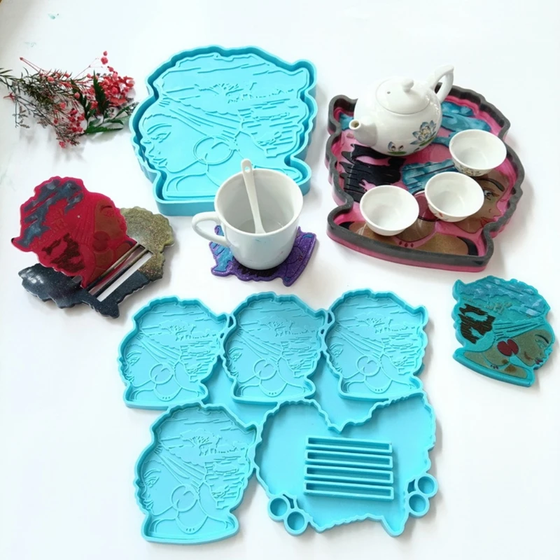 

2 Pcs Afro Female Rolling Tray Epoxy Resin Mold African Goddess Fruit Plate Silicone Mould DIY Crafts Jewelry Tool