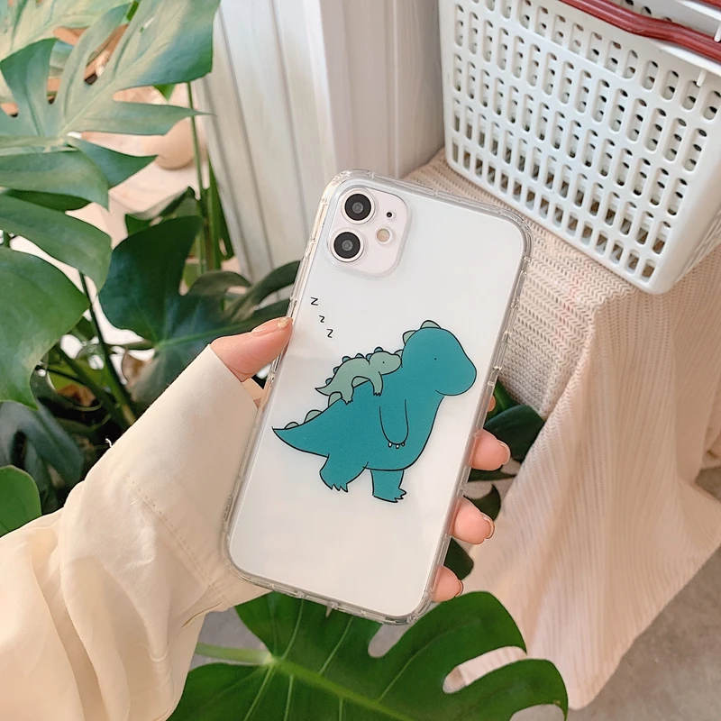 cute cartoon animal dinosaur shockproof phone case for iphone 11 12 pro max x xs xr 7 8 plus se 2020 transparent soft tpu cover free global shipping