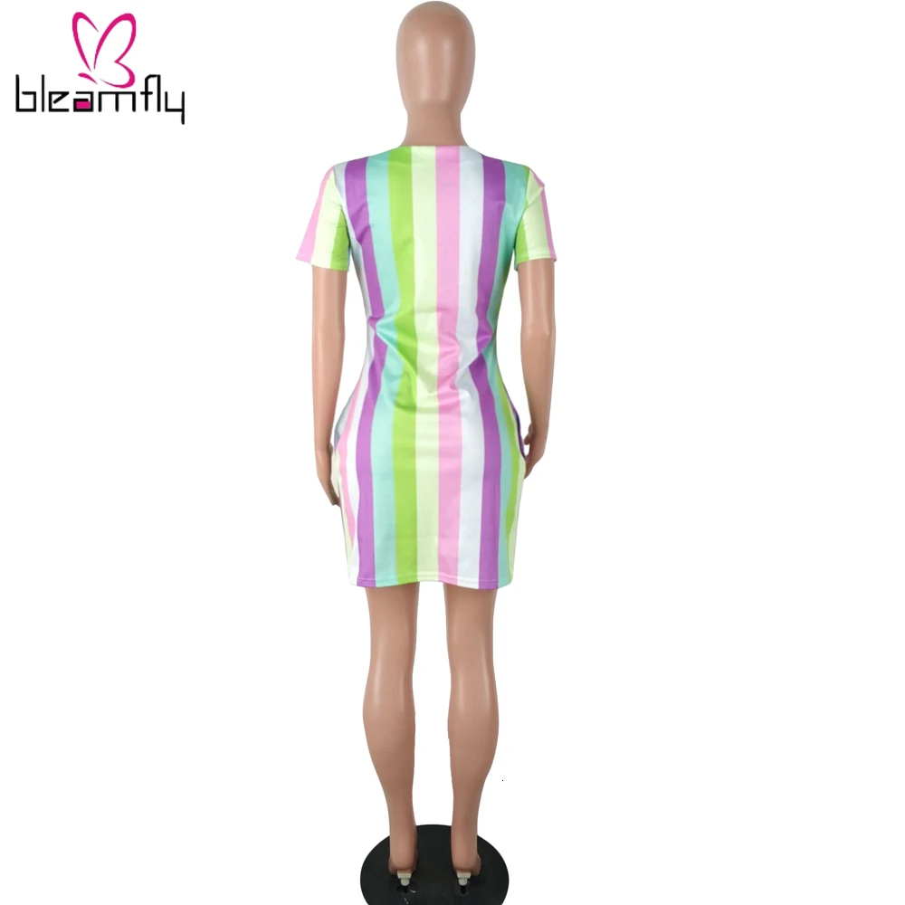 2019 женское летнее платье в полоску с v образным вырезом и коротким рукавом