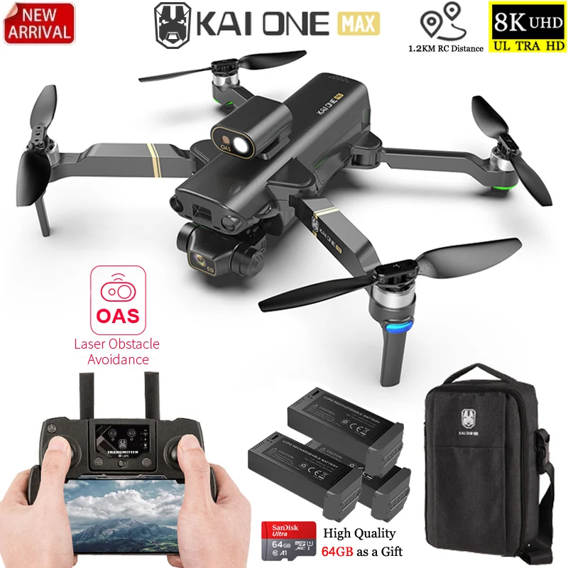 Радиоуправляемый Дрон KAI ONE PRO MAX с двойной камерой 8K HD 3-осевой карданный подвес