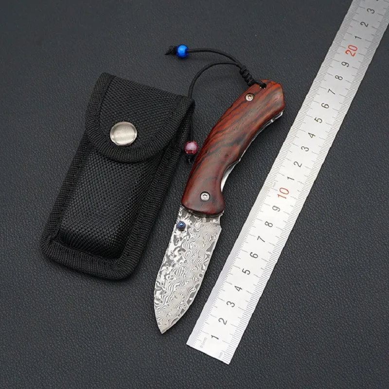 Новый складной нож дамасская рукоятка из сандалового дерева походные ножи для