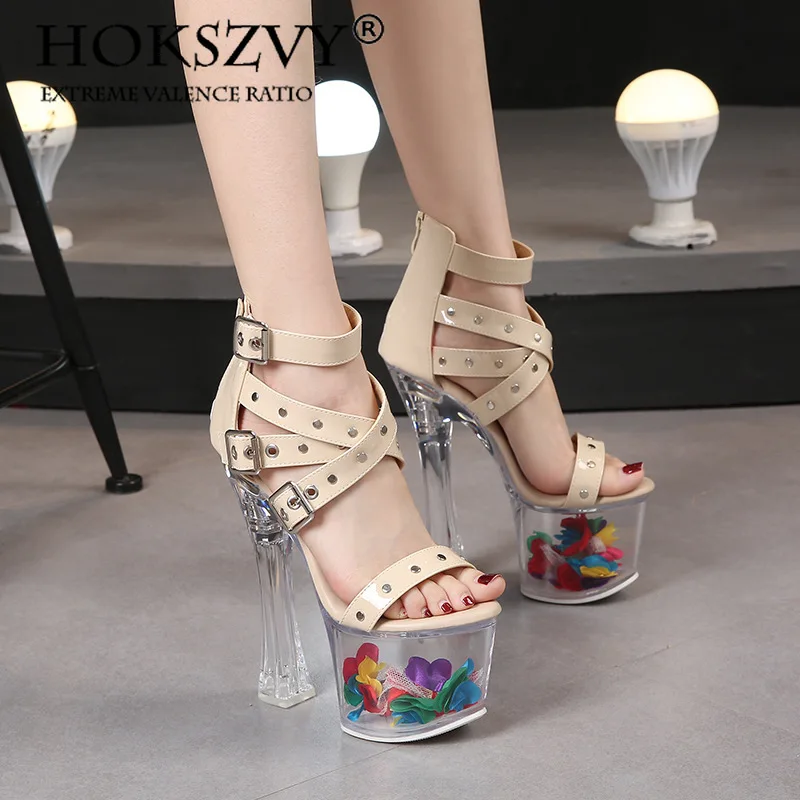 

HOKSZVY 1097 Series 17cm Heel 7.5cm Platform Model Rivet Pull ROMAN SANDALS Quick Sell Transparent High Heels 17cm LFD