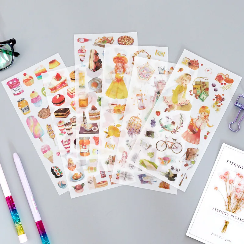 3 6sheet/пакет Kawaii с цветочным рисунком для девочек кот собака Бумага васи наклейки