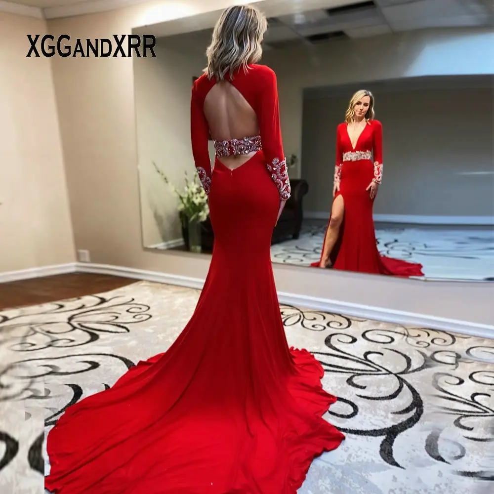 Сексуальное красное платье Русалочки для выпускного вечера 2020 глубокий v