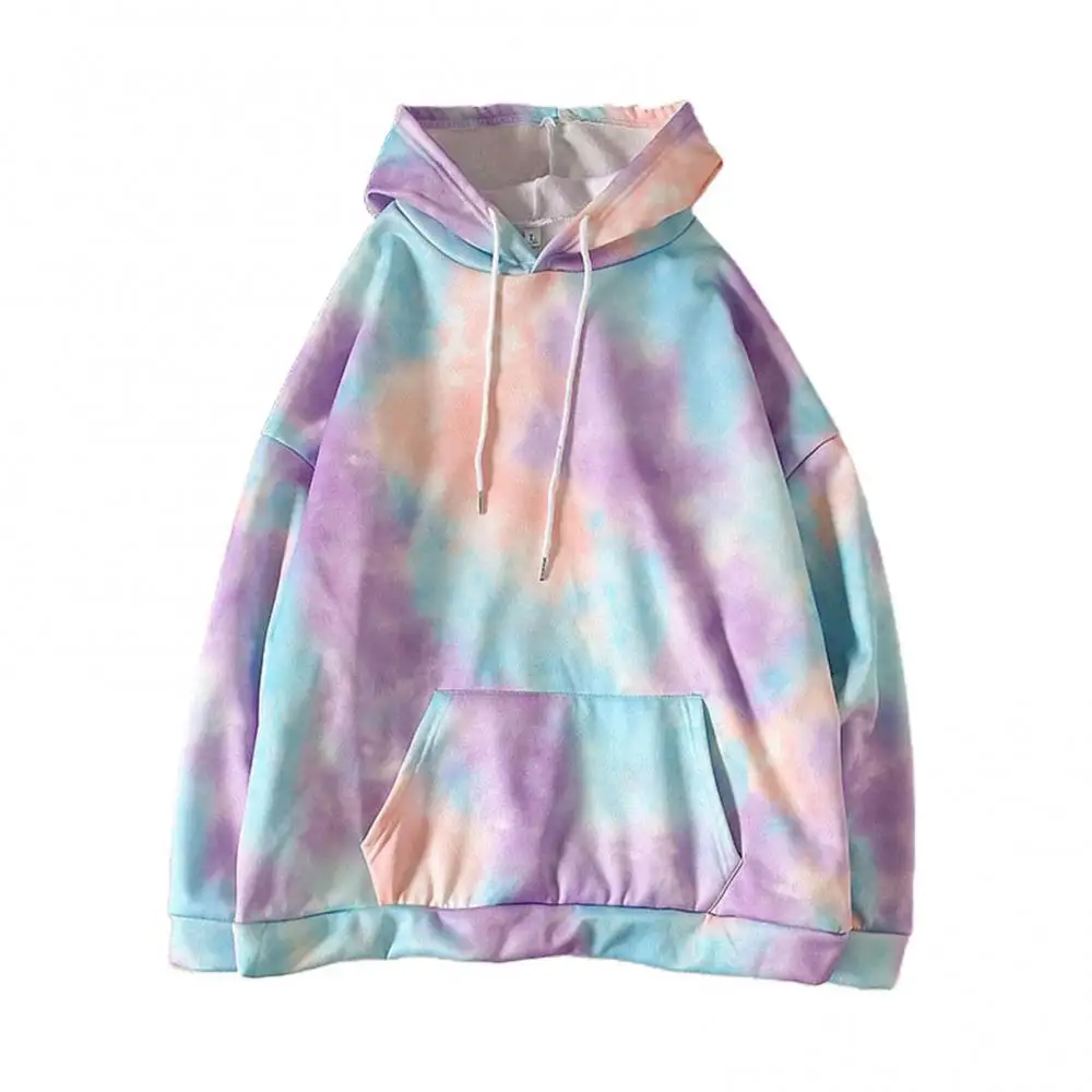 Fashionable Stylish Women Casual Dye Printed Long Sleeve Drawstring Loose Autumn Winter Hoodies Sweatshirt with Pockets