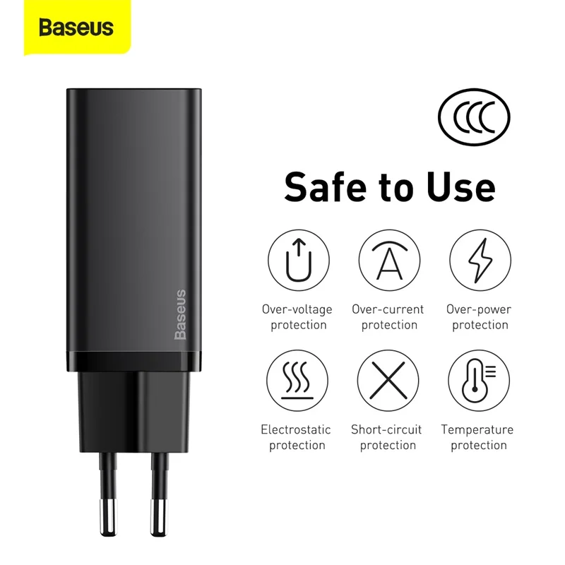 

Baseus 65W GaN Charger Dual Port QC 3.0 PD3.0 Type C PD USB Charger Fast Charger For iPhone 12 11 Xiaomi Samsung Laptop Charger