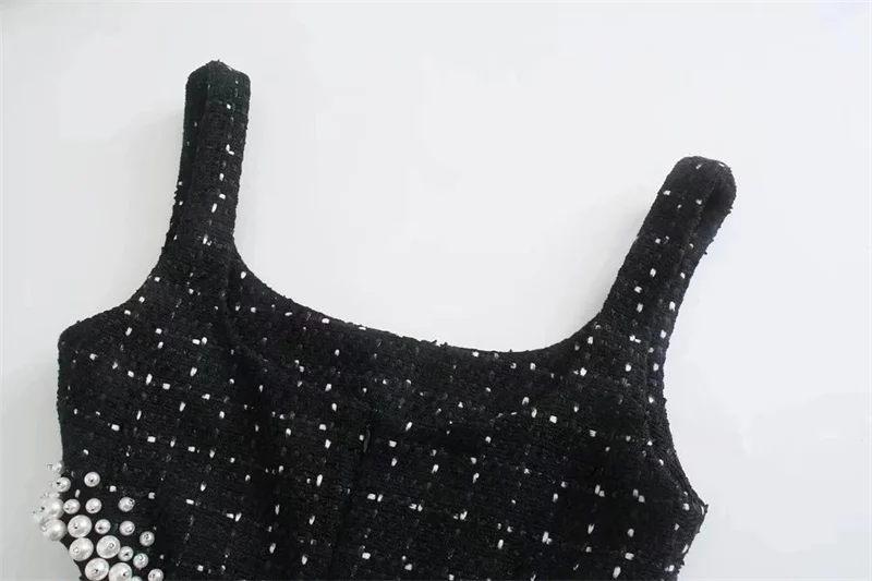 Твидовое клетчатое платье PUWD женское без рукавов с украшением из жемчуга модные