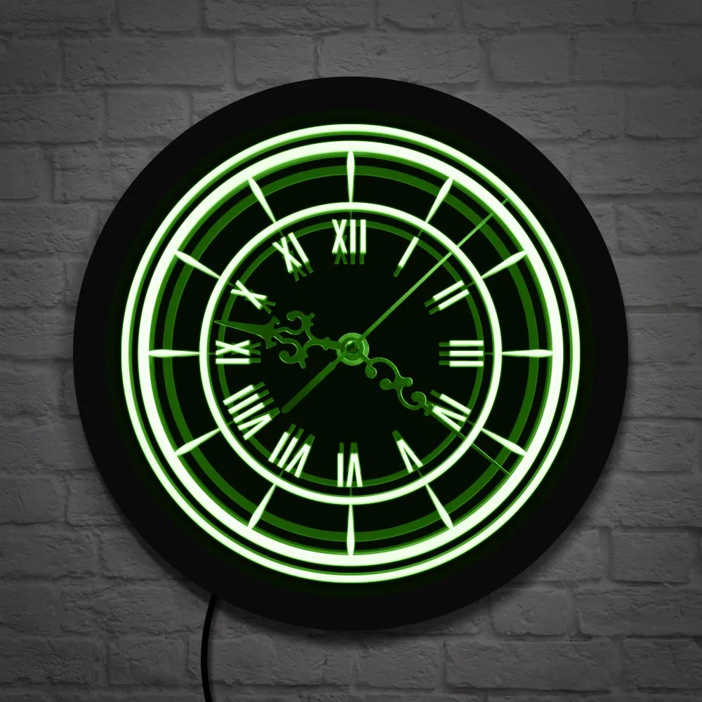 

Traditional Roman Numeral Wall Clock with LED Lighting Minimal Vintage Design Home Decor Living Room Luminous Clock Wall Watch