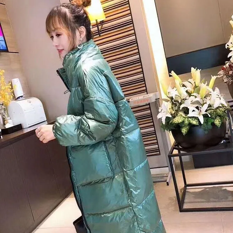 Модный брендовый женский пуховик популярный длинный на белом утином пуху