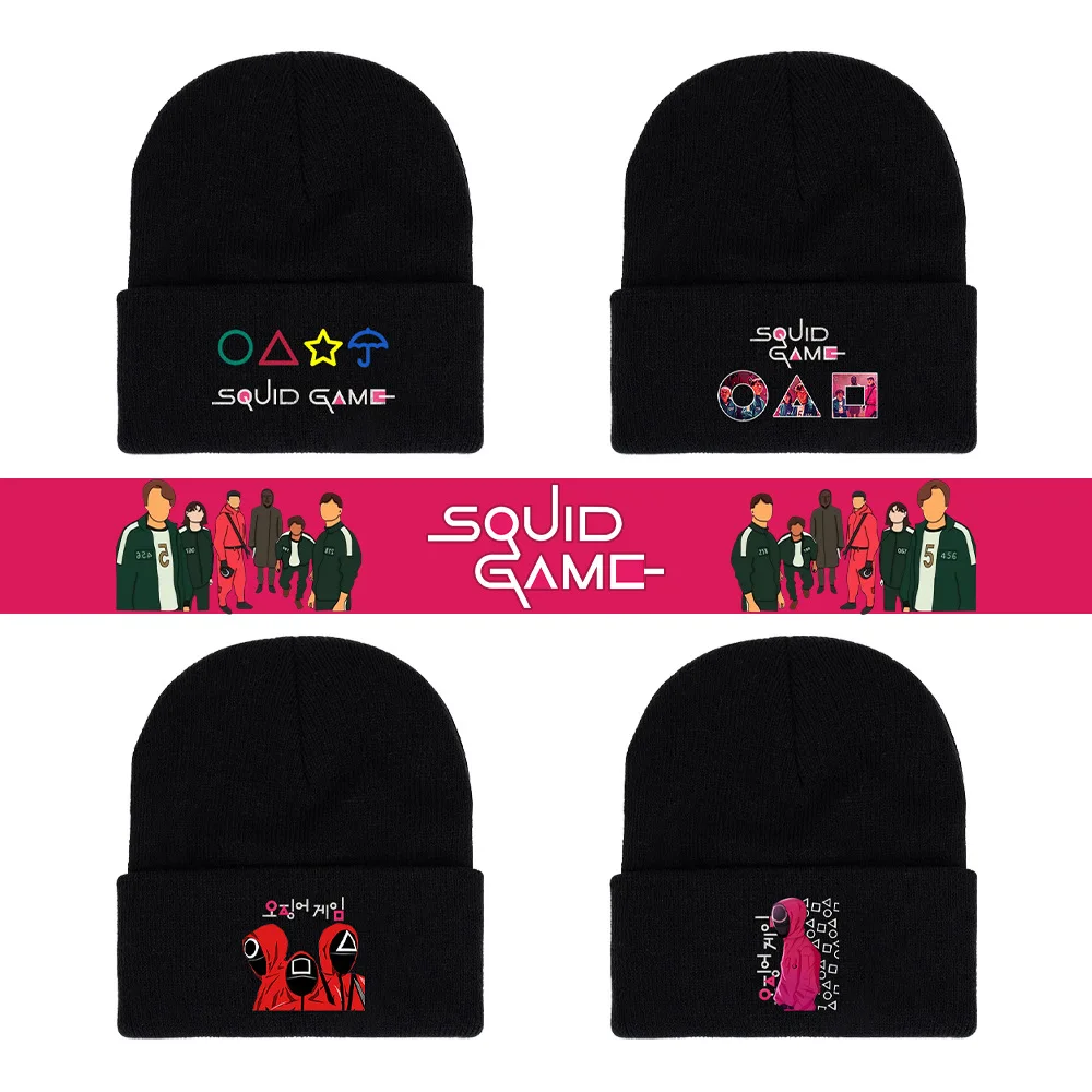 

Unisex Women Men Squid Game Knitted Hat Winter Autumn Outdoor Party Hats Tide Hip Hop Caps Cuffed Beanies