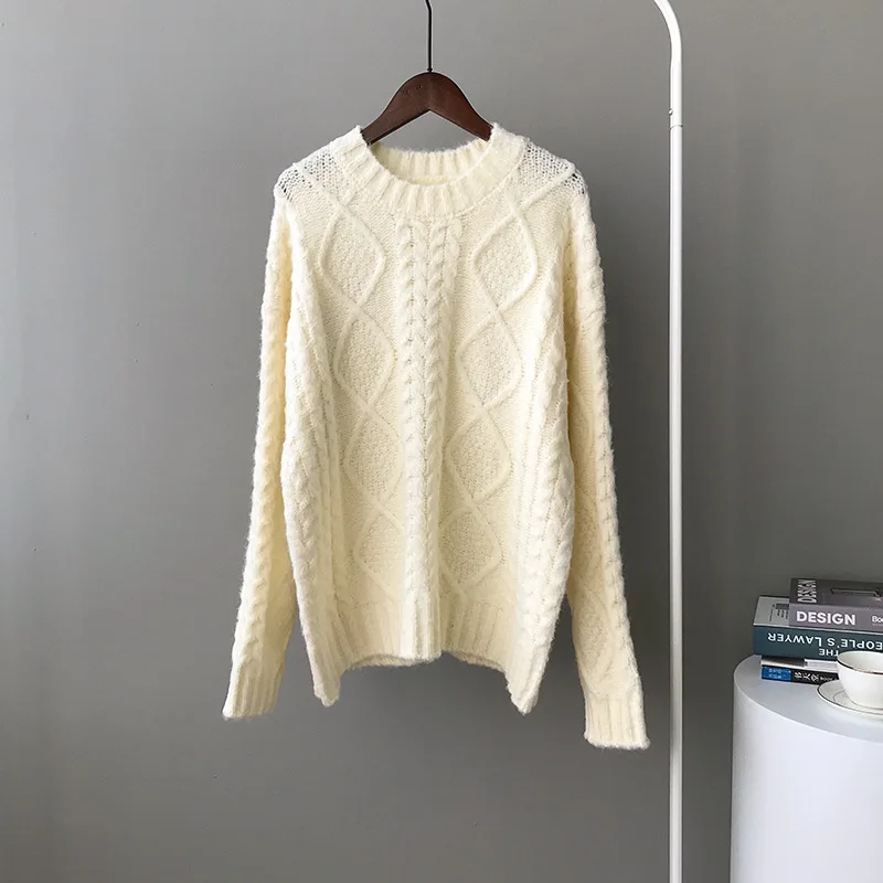 

2020 New Fashion Chic Sweater Women Fall Winter Lazy Wind O Neck Pullover Oversized Twist Thick Knit Top Female Jacket