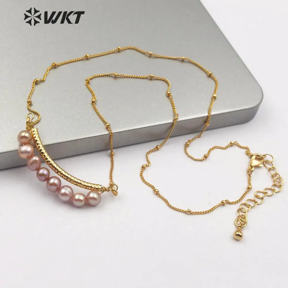 WT-JN102 WKT Natural Freshwater Pearl Necklace Gold Electroplated 18 Inch Women Fashion Jewelry Gift For | Украшения и аксессуары