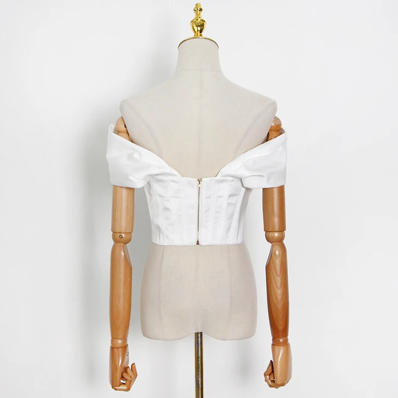 

CHICEVER White Shirt For Women V Neck Short Sleeve Patchwork Ruched Minimalist Solid Blouses Female Fashion 2021 Clothing Summer