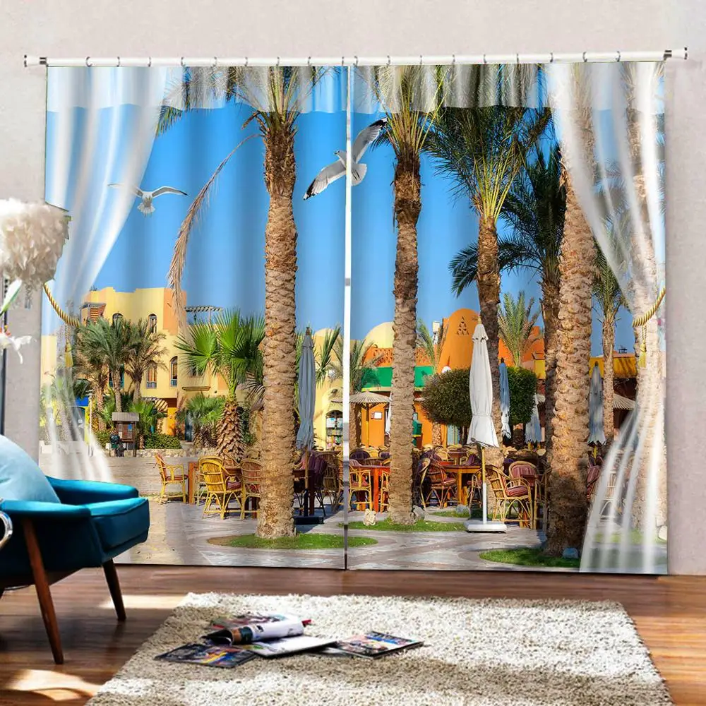 Роскошные занавески для гостиной с пейзажем изображением побережья | Дом и сад