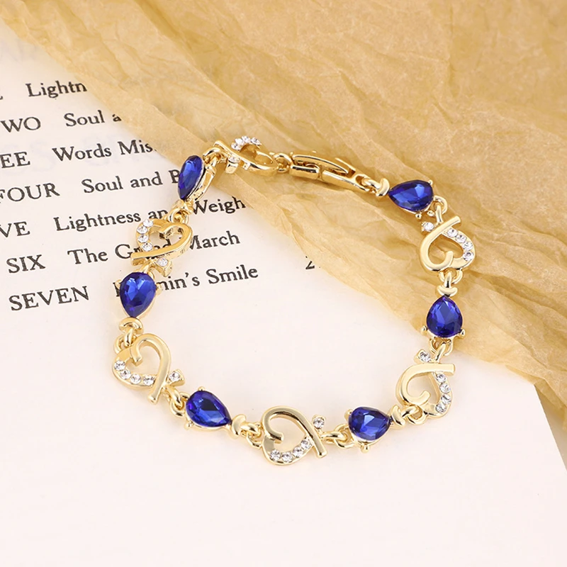 

Hottest Womens Ladies Crystal Rhinestone Bangle Ocean Blue Bracelet Chain Heart Jewelry Party Gifts