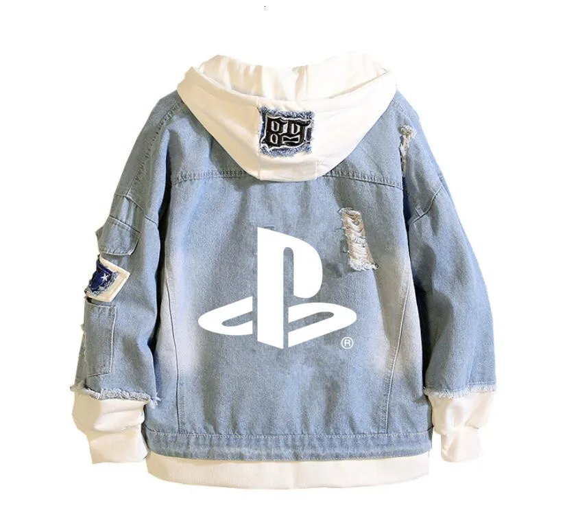 Мужская мода playstation джинсовая куртка PS4 Повседневная куртка-бомбер Хип Хоп Ретро-худи уличная куртка