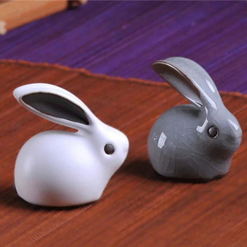 Милый Кролик Кабошон керамическая фиолетовая белая глина статуя кунг фу чай