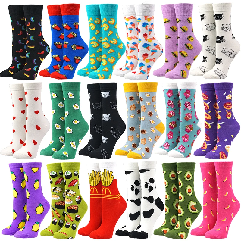 Женские Веселые забавные носки с принтом фруктов и еды милые зимние авокадо суши