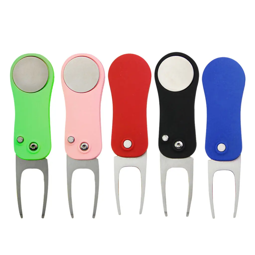 

Multi-Purpose Golf Divot Repair Tool Green Pitch Pitch Fork with Golf Ball Mark Accessories Curved Spit for Golf Club Training