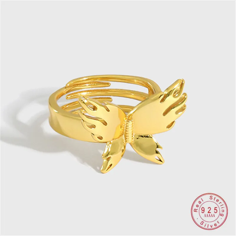 

HI MAN Korean INS S925 Sterling Silver Butterfly Adjustable Ring Women Fashion Elegant Birthday Gift Jewelry