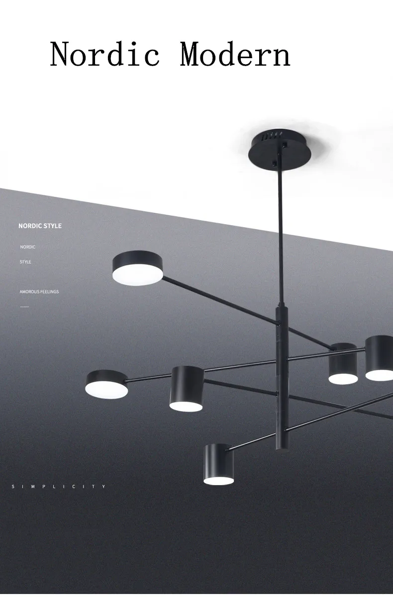 Nordic Led Ceiling Chandelier Light Lamp with Black Round Long for the Living Room Loft Bedroom Hall Dining Room Home Decor Lamp