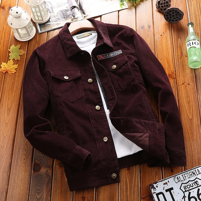 

Spring Autumn Mens Denim Jacket Corduroy Jacket Lapel Multi-pocket Youth Men's Casual Jacket Male Cowboy Jeans coats