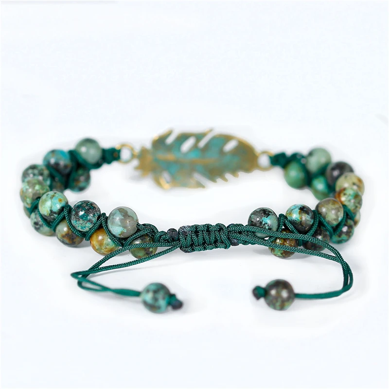 

Leaf Charm Bracelet African Japser String Braided Bracelets Yoga Friendship Lover Bracelet Boho Jewelry Dropshipping