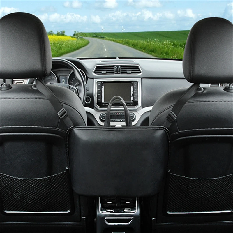 

Кожаные сетчатые сумки для автомобильного сиденья, подвесная черная Автомобильная сумка с передней спинкой и средними зазорами, органайзе...