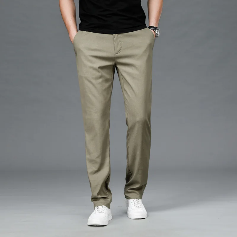 

Linen men's casual pants spring and summer thin breathable SLIM STRAIGHT pants fashion light business new elastic soft pants