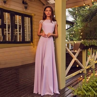 elegant evening party dress for wedding floor length beading sashes a line open back bridesmaid jumpsuit cap sleeve bridal gown