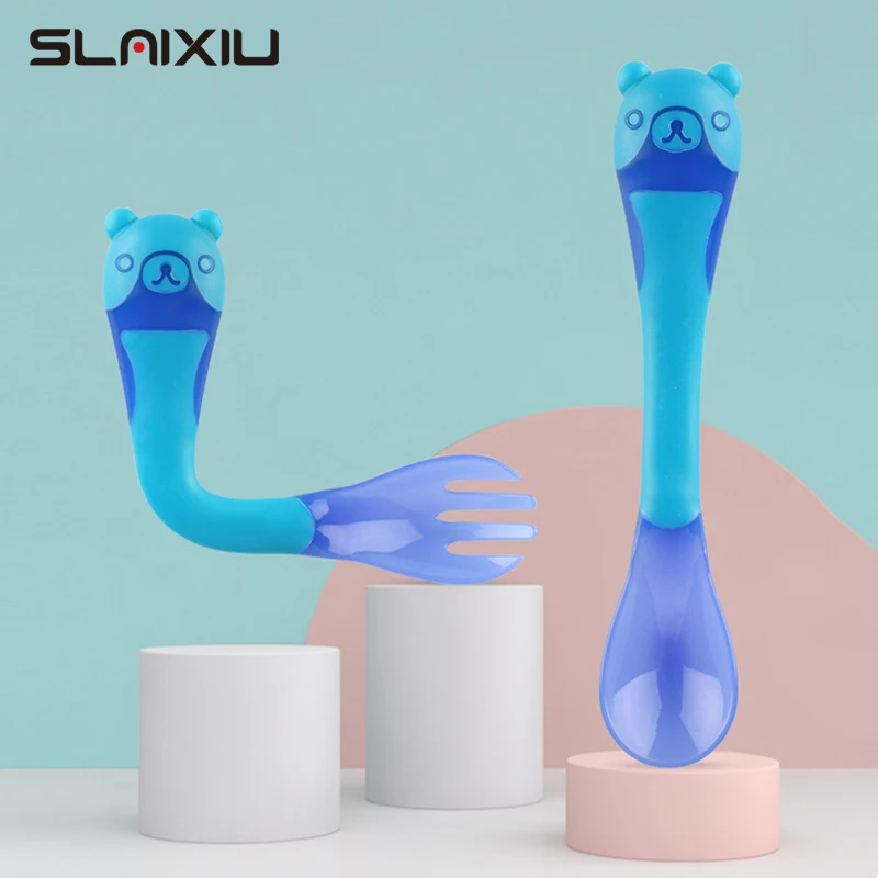 2 шт./лот детская посуда набор ложка и вилка Столовые приборы портативная Гибкая