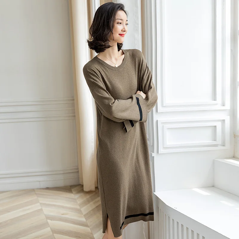 

Sweater over-the-Knee Dress Loose-Fit 2021 Autumn And Winter New Style Women's Clothing Mid-length Korean-style Autumn Knitted D