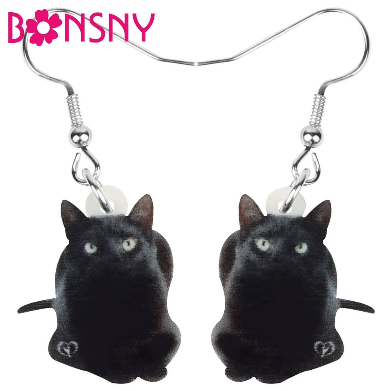 Женские акриловые серьги Bonsny с изображением котенка черного цвета | Украшения и