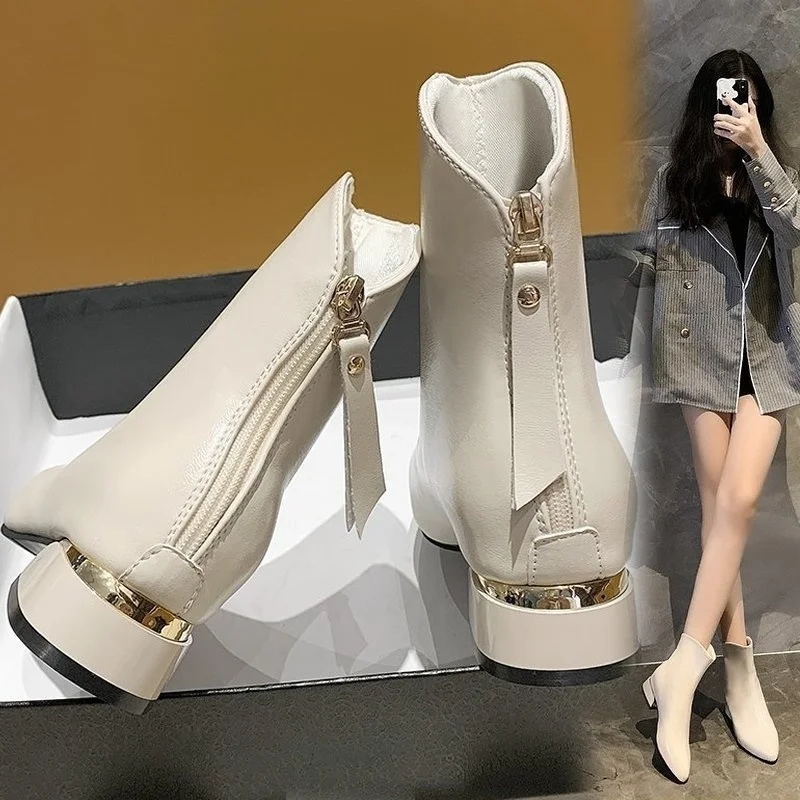 

Женская обувь Новинка весна-осень 2021 Универсальные ботинки челси на низком каблуке женские ботинки короткие ботинки в Корейском стиле с ос...