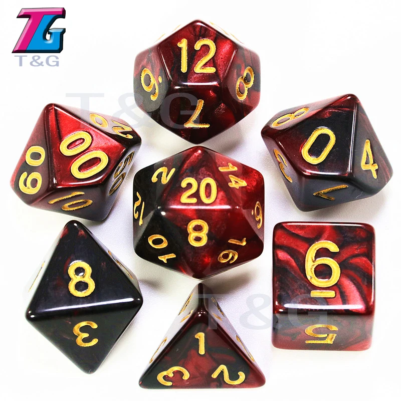 02 D& D 2-Цвета кости комплекты Высокое качество игровые фишки с золотым цифры 7 шт./компл - Цвет: 02