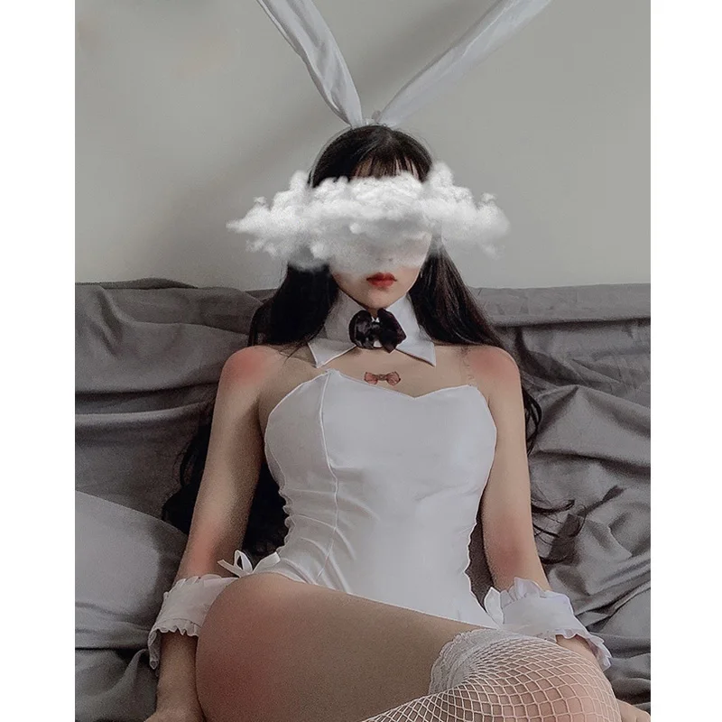 

Sexy Cute Big Rabbit Ears White Role Playing Bunny Girl Costume Hot Exotic Lingerie Leather Bodysuit Cosplay Clubwear Sleepwear