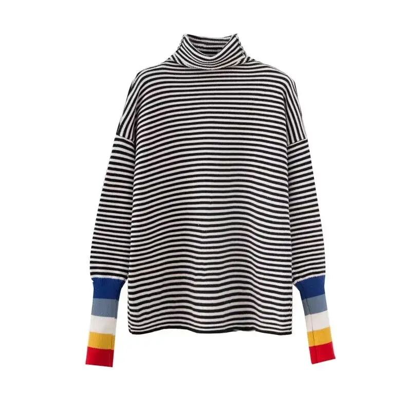 Женский вязаный свитер в радужную полоску шерстяной пуловер большого размера с