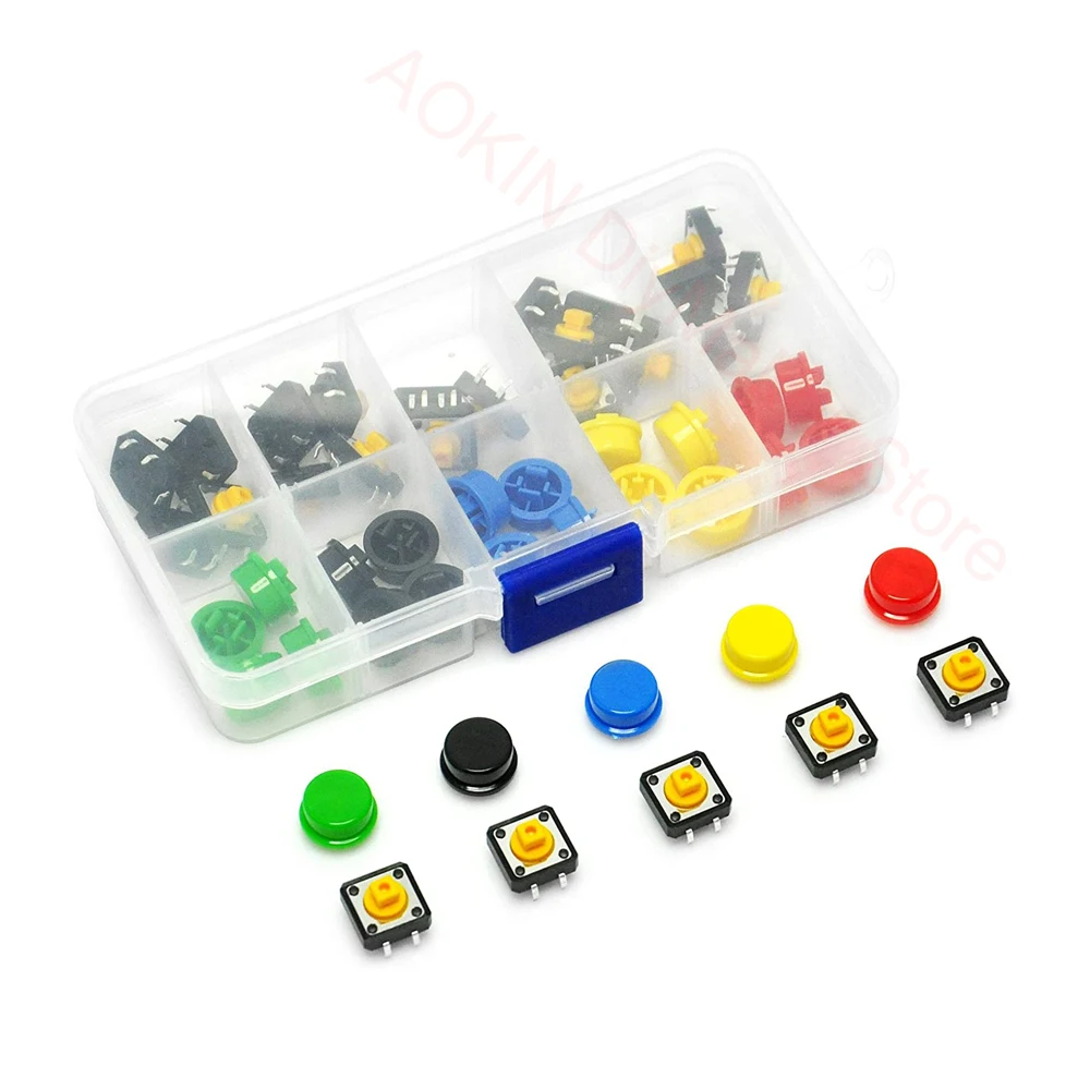 

25Pcs/box 12x12x7.3mm Momentary Tact Tactile Push Button Switch Touch Switch Micro Switch 4 Pins SMD PCB with Cap for Arduino