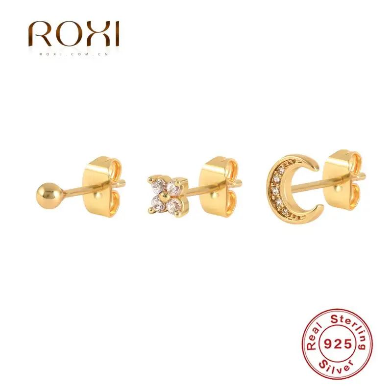 

ROXI Moon Flower Round Beads Jewelry Set Stud Earrings for Women 925 Sterling Silver Earrings Piercing Ins Pendientes Plata 925