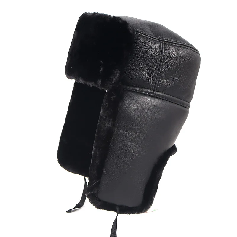 Высококачественная зимняя шапка ушанка мужская кожаная Снежная меховая русская