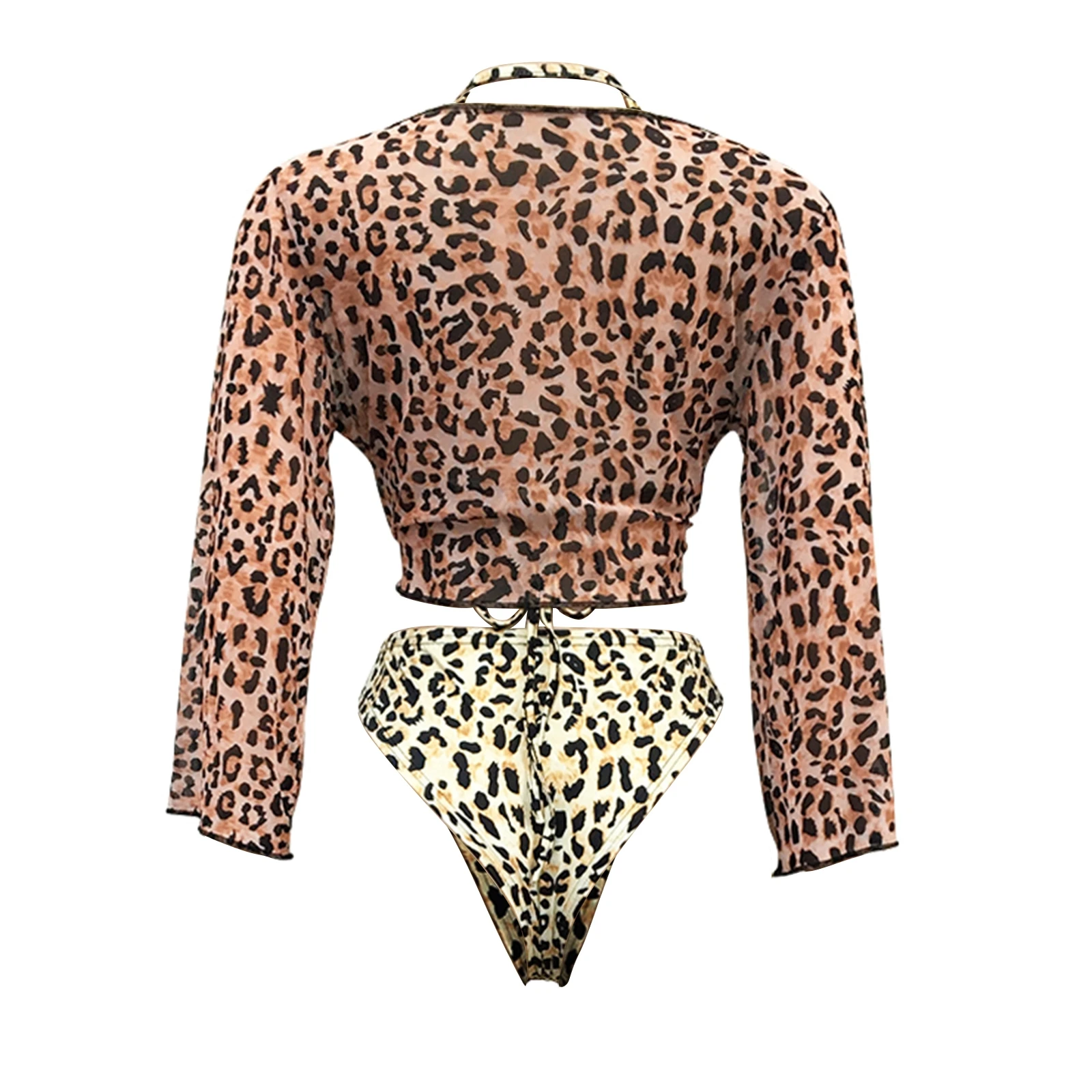 

Sexy Leopard Bikini Set 3 Piece Club Outfits Halter Crop Top Thongs Bandage Cover Up Summer Swimwear Print Matching Sets