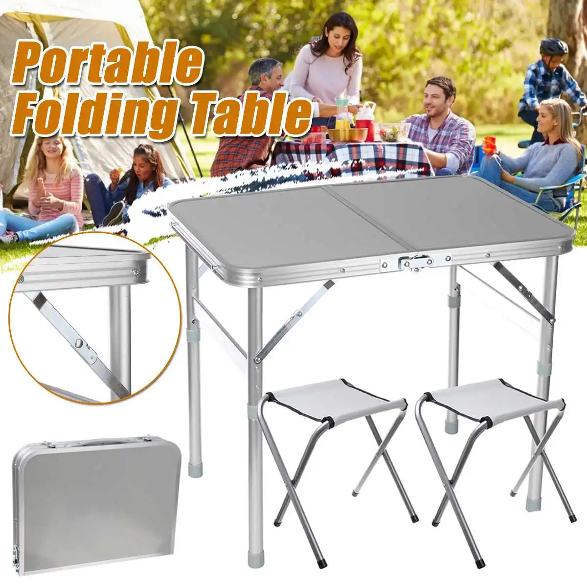 저렴한 캠핑 테이블 휴대용 야외 알루미늄 접이식 테이블 바베큐 캠핑 테이블 피크닉 접이식 테이블 캔디 라이트 컬러 책상 + 의자