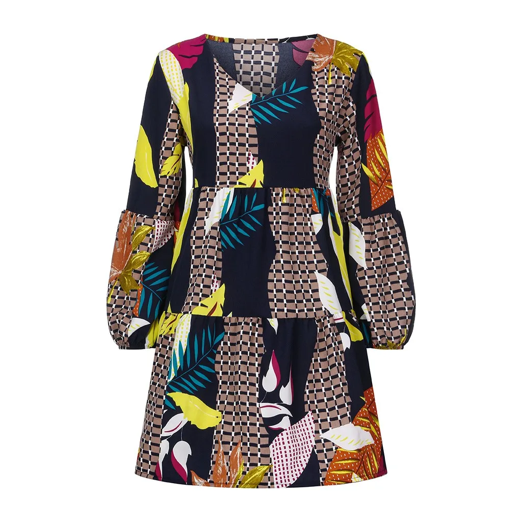 

Fashion Womens Long Sleeve Maple Leaf Printed Swing Loose Comfy Casual Dress Dress Large Size Streetwear Sundress Loose Dress