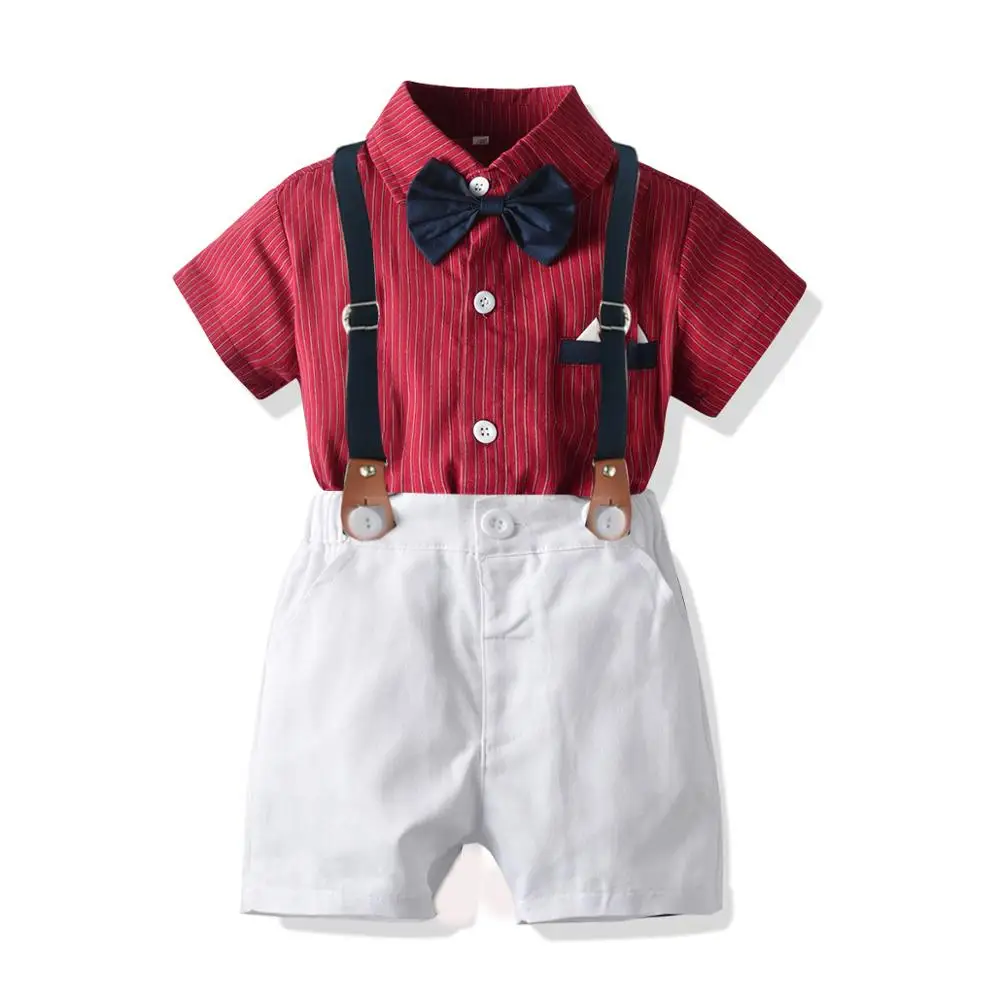 

Kid Baby Boy Romper Clothes Set for Newborn Wedding Costume Boys First Birthday Suit Red Striped Romper Toddler Gentleman Outfit
