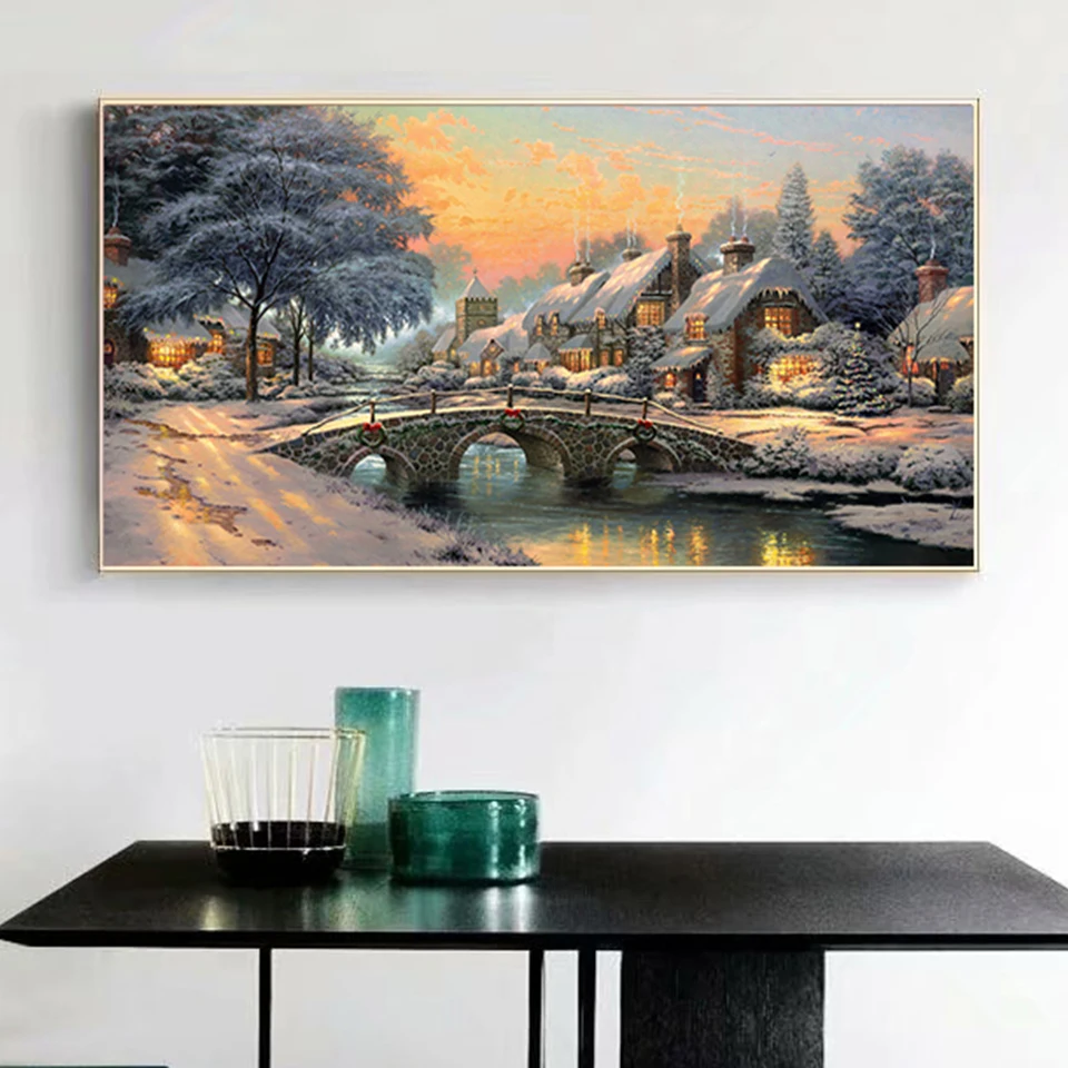 Алмазная вышивка с изображением снежного пейзажа дом Томаса | Дом и сад